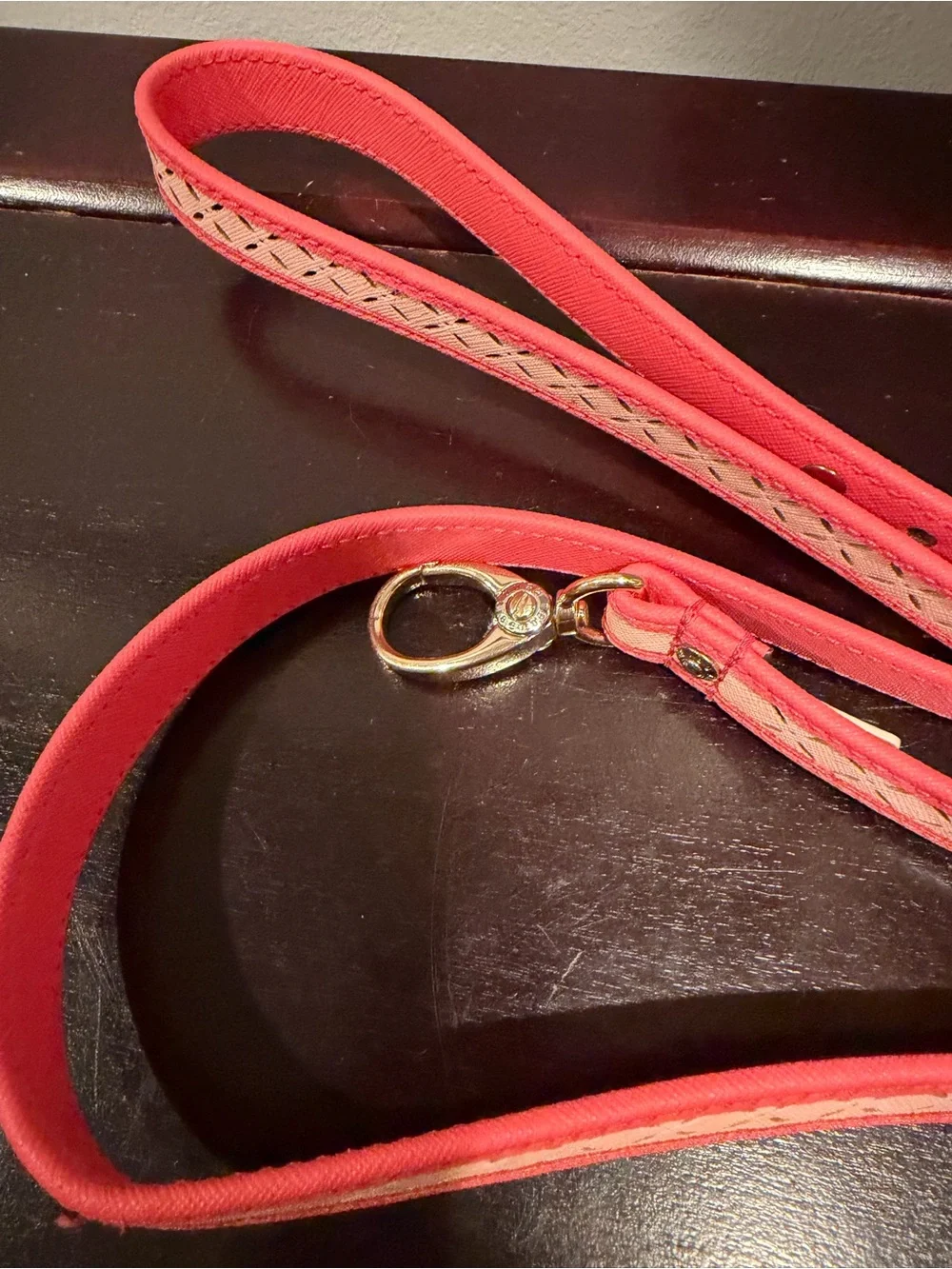 Henri Bendel Perforated Pink Coral Dog Leash in Mint Condition! NWOT